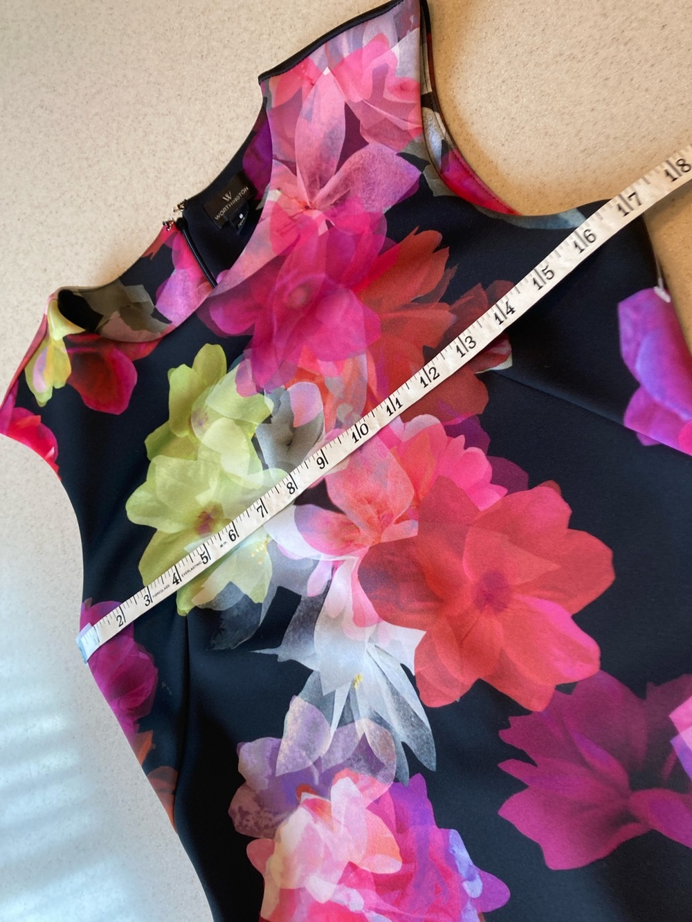 Worthington Black Midi Dress with Pink Red Yellow Floral Print Women Sz 8 - Picture 11 of 13